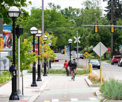 Bikers on bikeway - First & Ashley